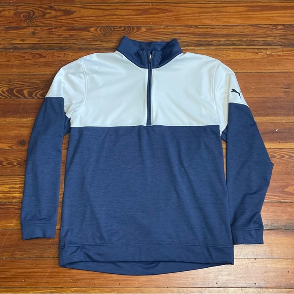 Puma Mens Shirt Size M Blue Long Sleeve Amphenol Advertisement Pullover Collar